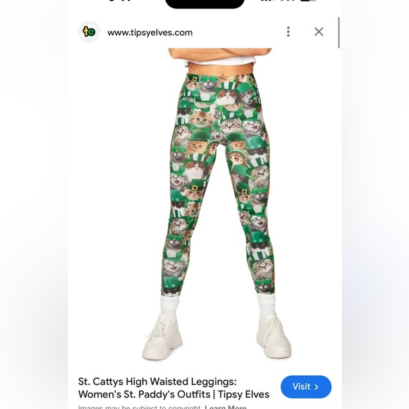 🍀😻Tipsy Elves Women's St. Patrick's Day Cat Leggings large - Picture 6 of 7